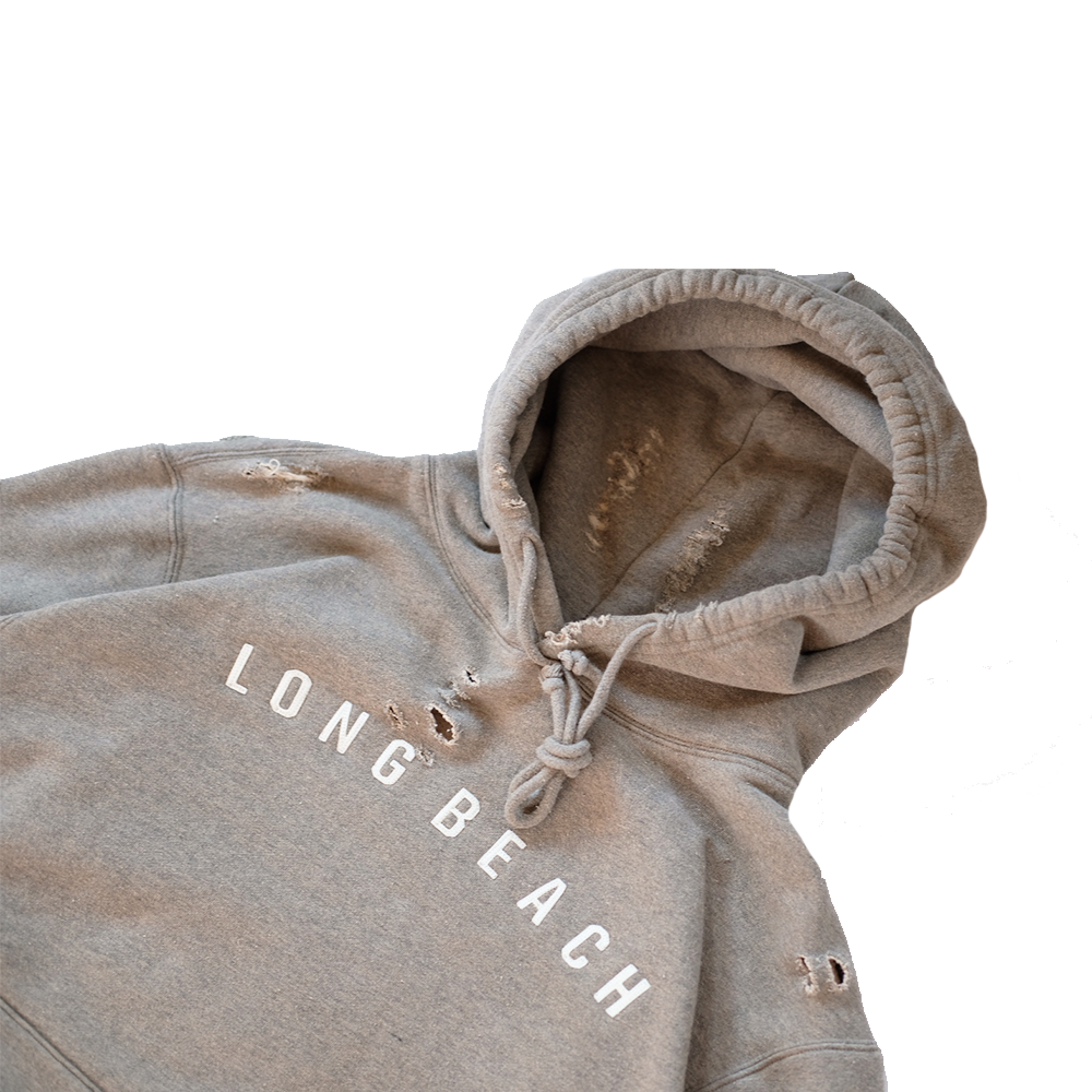 Long Beach Felt Hoodie Distressed Grey