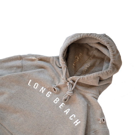 Long Beach Felt Hoodie Distressed Grey